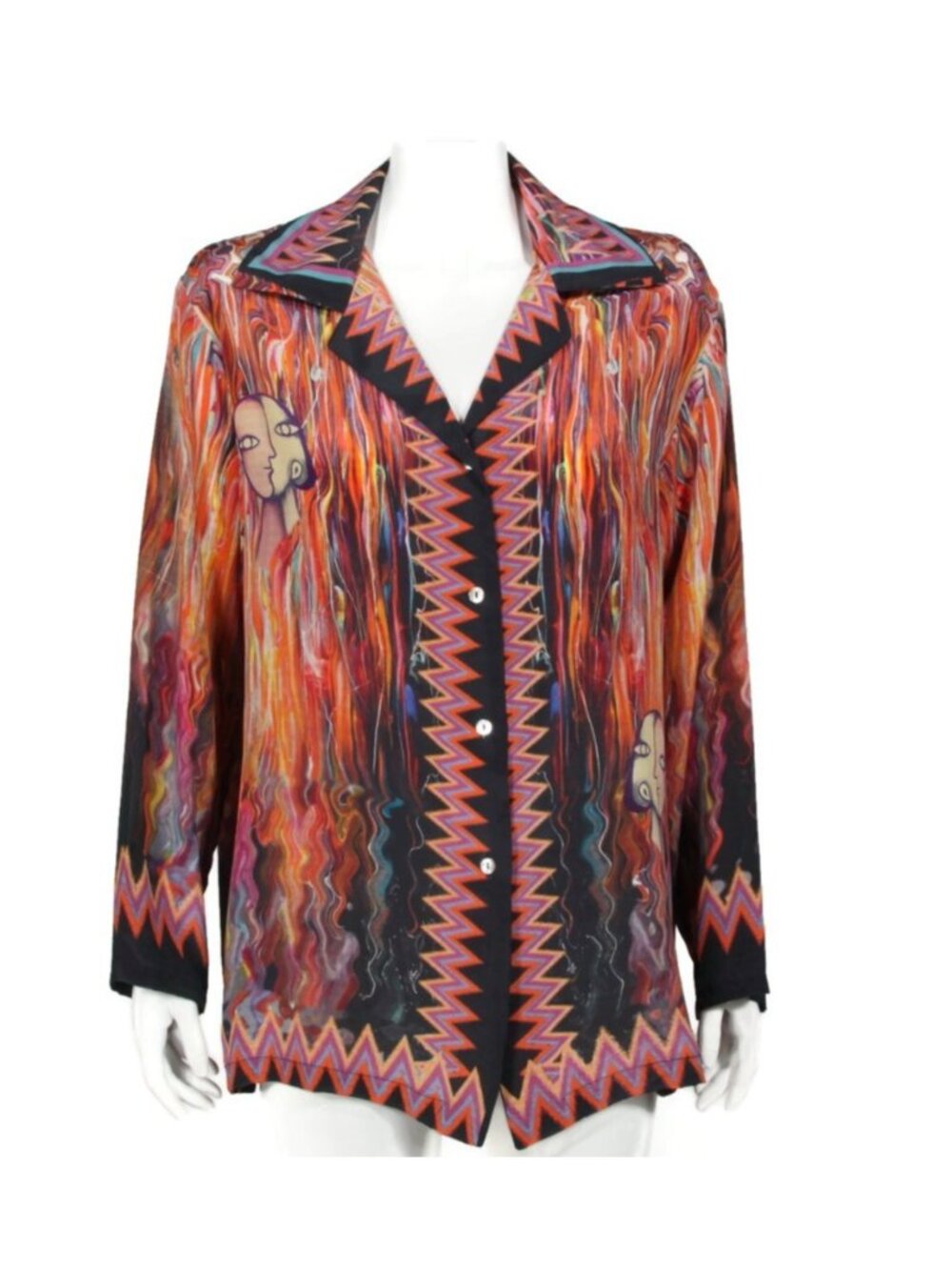 Dilemma Dhun Shroff Top Hand Painted Art to Wear Silk Picasso Style Top OS /626